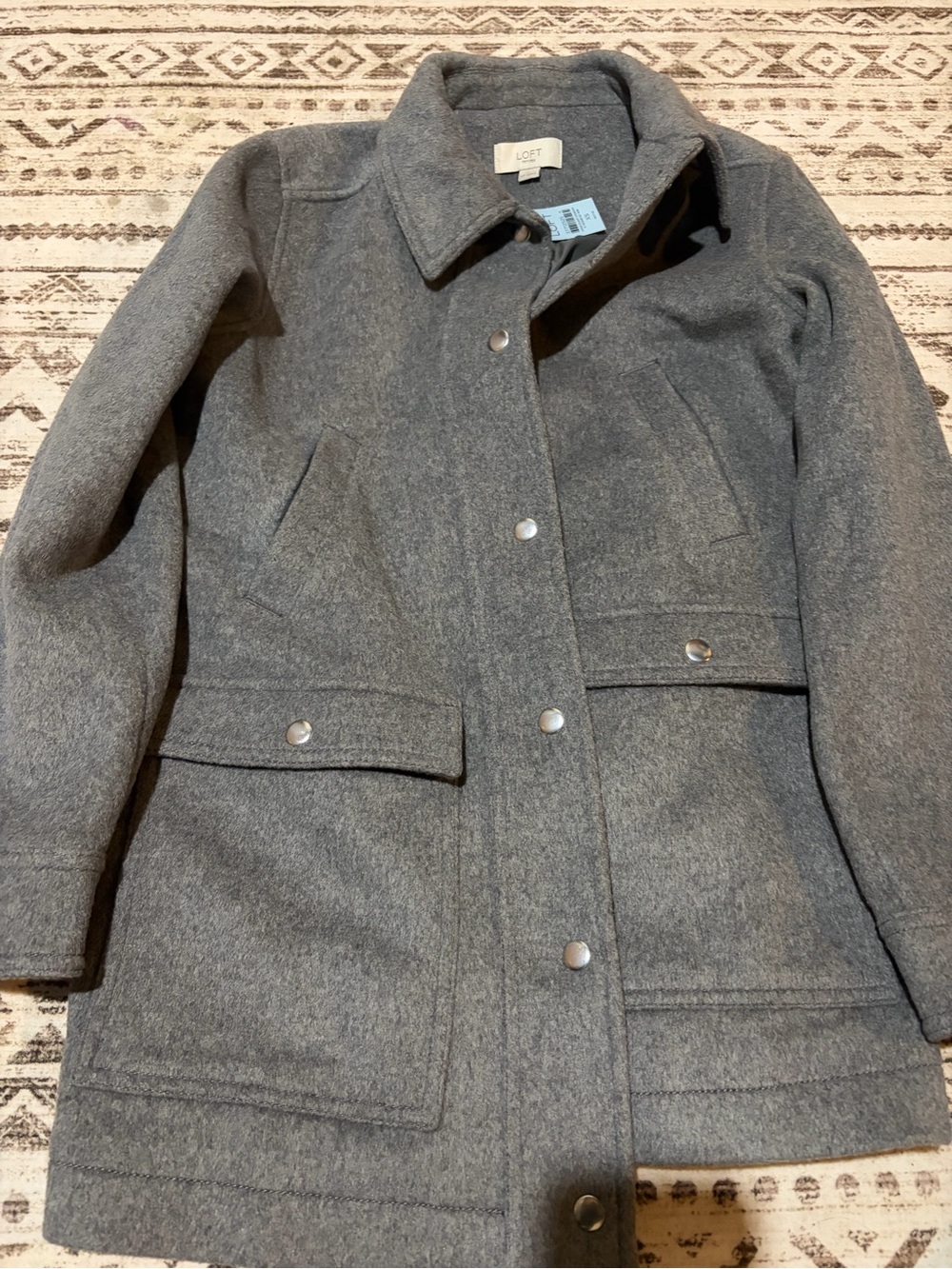 LOFT Gray Wool-Blend Pea Coat with Snap Front